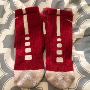 Red and white nike elite socks